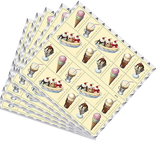 Soda Fountain Favorites USPS Forever First Class Postage Stamp Parties Celebrations Weddings Showers Icecream (5 Sheets of 20 Stamps)