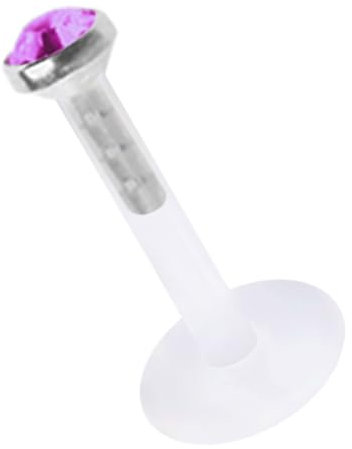 Modern Nature Piercing-Schmuck Lippenpiercing Teflon Labret Stecksystem Stahl 1,6 x 10 mm + Stein 2,0 mm in pink