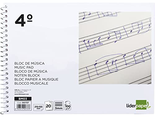 Liderpapel Bloc de musique Pentagramme 3 mm 4 20 feuilles 100 G/M2 (BM03)