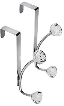 Croydex Jewel Over Door Hook Pack of 2 - Stylish Acrylic Design Coat Hooks for Door, Rust-Resistant Door Hanger with 5-Year Guarantee, Easy-to-Install Door Hook, Holds up to 2kg, Chrome Plated Steel