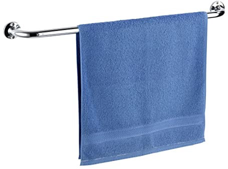 WENKO Badetuchstange Mod. Basic Massive Handtuchstange aus Hochglanz Edelstahl ideal für Badetücher Maße 86 x 6 x 9,5 cm Farbe glänzend Silber