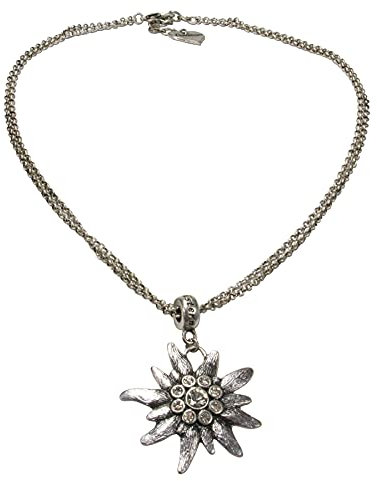 Alpenflüstern Trachtenkette Strass-Edelweiß - Damen-Trachtenschmuck Dirndlkette antik-silber-farben DHK119