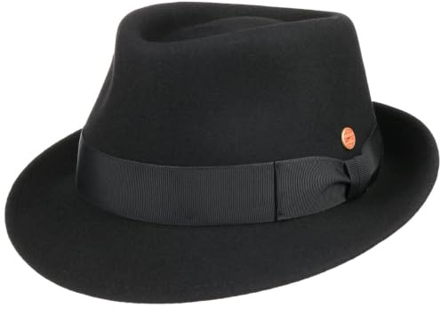 Mayser Sombrero Clásico Trilby de Fieltro Lana (58 cm - Negro)