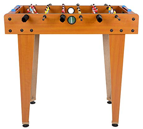 SPIELWERK® Mini Tischkicker Höhenverstellbare Füße 2 Bälle Chromstangen Fußballtisch Kinder Sport Spielzeug Drinnen & Draußen Holz 69x37x62cm