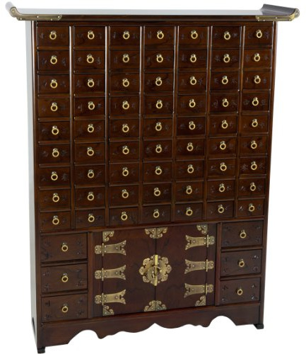 Red Lantern Korean Antique Style - 69 Drawer Apothecary Chest