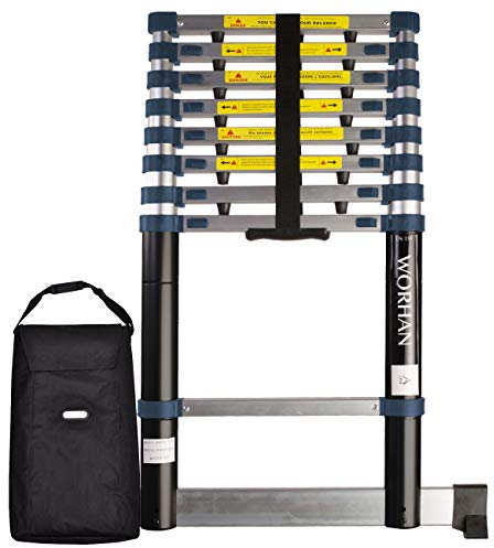 WORHAN® 2.6m TELESKOPLEITER ALULEITER ANLEGELEITER ALULEITER ALU TELESKOP LEITER MULTIFUNKTIONS LEITER 260cm 1K2.6A+bag
