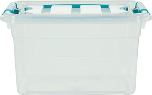 Whitefurze Carry Box Secure Lid Strong Handle Clear Plastic Storage Container Teal Clip 13L
