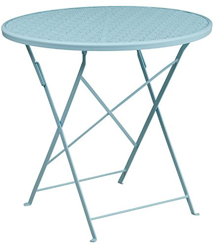 Flash Furniture Oia Commercial Grade 30 Round Sky Blue Indoor-Outdoor Steel Folding Patio Table