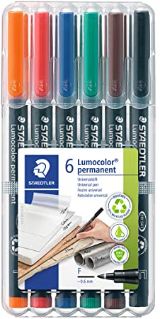 Staedtler 318 WP6 Feinschreiber Universalstift Lumocolor permanent, circa 0.6 mm, 6 Farben, farblich sortiert, 6er Etui, 318 WP6 ST