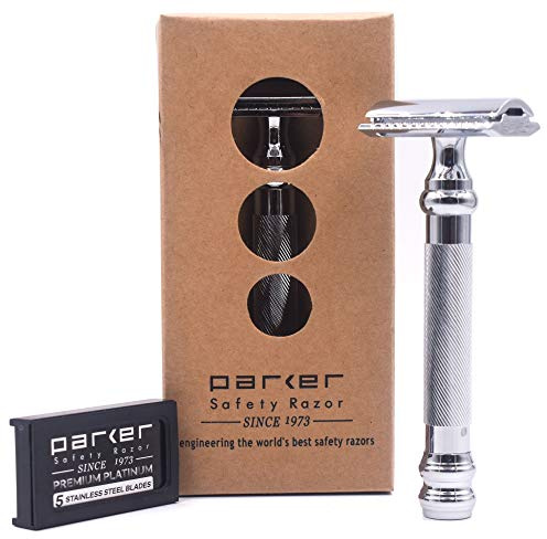 Parker 98R Heavyweight Long Handle Double Edge Safety Razor, Closed Comb