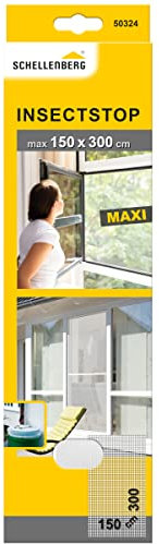 Schellenberg 50324 Moustiquaire fenêtre MAXI recoupable aux dimensions souhaitées, sans ruban adhésif de fixation, 150 x 300 cm, Blanc