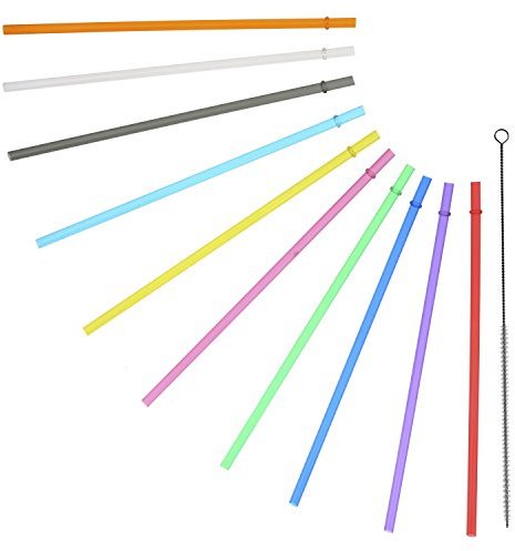 10.5 Long Rainbow Colored Reusable Plastic Replacement Straws, Fits Most Tumblers,Set of 10 with Cleaning Brush