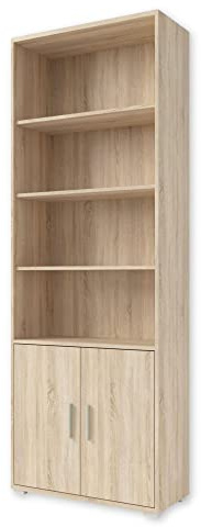 OFFICE LINE Aktenregal in Eiche Sonoma Optik - Breites Standregal mit 2 Türen und 4 offenen Fächern - Modernes Büromöbel Komplettset - 79 x 220 x 35 cm (B/H/T)