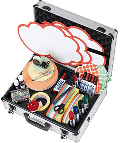 Franken Moderationskoffer Profi, Präsentationskoffer 2500-teilig, Aluminiumkoffer mit Tragegriff und Schultergurt, 37 x 48 x 16 cm, silber (UMK)