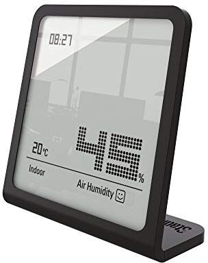 Stadler Form Hygrometer Selina, mit Thermometer, digital, präzises Messgerät zur Messung der Luftfeuchtigkeit und Temperatur, schwarz | Misst Luftfeuchtigkeit und Temperatur, batteriebetrieben, für Innenräume, mit Uhrzeitanzeige, Anzeige mit Smiley, schwarz