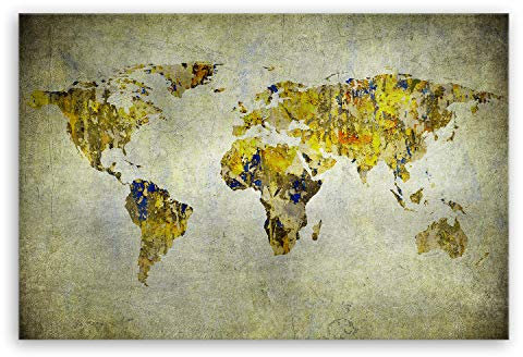 ge Bildet Bild auf Leinwand | Weltkarte Retro - Weltkarte Leinwand G in 120x80 cm als Wandbild XXL | Wand-deko Dekoration Wohnung modern Bilder | 2202