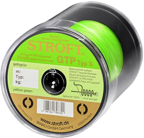 STROFT GTP Typ S Geflochtene Angelschnur 500m Gelbgrün - Ultra Smooth UHMWPE Hochleistungsschnur, extrem glatt, hohe Zugfestigkeit, perfekte Wurfweite & Ablaufeigenschaften für Spinnfischen
