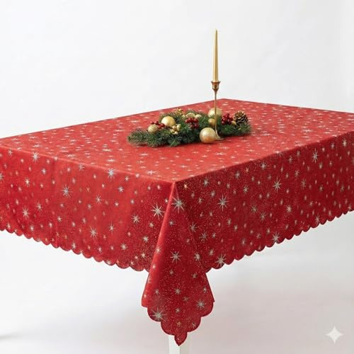 Lurex Tischdecke Sterne Glitzer Weihnachten Christmas Rot Quadratisch 90 x 90 cm