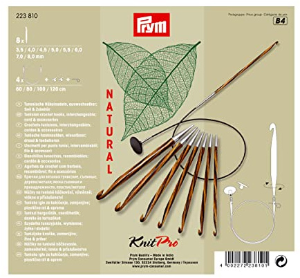Prym 223830 Tunesische Set Natural 3,5-8,0 mm Häkelnadel, Wood, Mehrfarbig, 3,5-8 mm