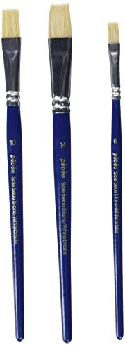 Pebeo 697199, Spazzole piatte con setole bianche, Confezione da 3 numeri: 6, 10, 14