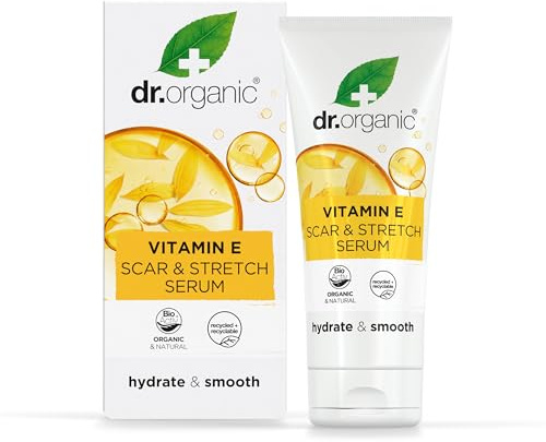 Dr Organic Vitamin E Scar & Stretch Mark Serum, Moisturising, All Skin Types, Natural, Vegetarian, Cruelty-Free, Paraben & SLS-Free, Recycled & Recyclable, Organic, 50ml, Packaging may vary