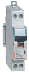 406803 Disjoncteur Legrand 20A unipolaire + neutre DX3 - courbe D - 4,5/6kA - À vis - 1 module