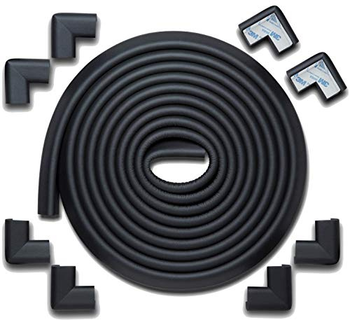 Roving Cove HeftyFit Edge Corner Protector Baby Proofing (Large 18ft Edge 8 Corners), Heavy-Duty, Soft NBR Rubber Foam, Furniture Fireplace Safety Bumper Guard, 3M Adhesive, Onyx Black