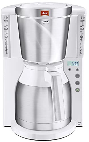 Melitta Filtre cafetière avec cruche isotherme, Blanc/Acier Brossé, Look Therm Timer