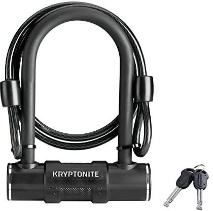 Kryptonite Bike U-Lock with Braided Steel Cable, High Security Anti-Theft Bicycle U Lock, 12mm Shackle and 8mm x4ft Length Security Cable with Keys for Scooter Road Mountain Bikes