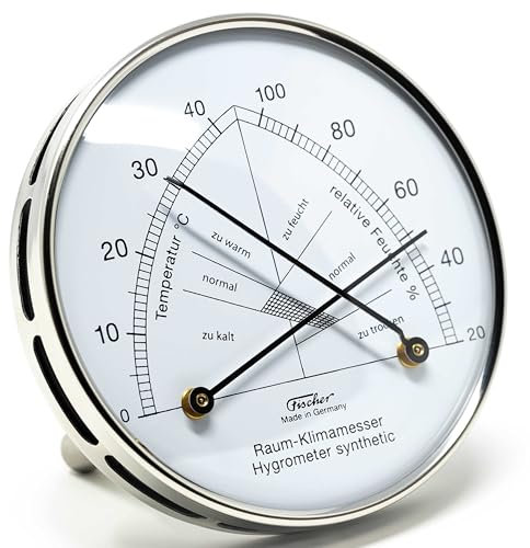 Fischer 142.01-01 Raum-Klimamesser - Synthetic-Hygrometer u. Bimetall-Thermometer mit Edelstahl-Pins - Made in Germany