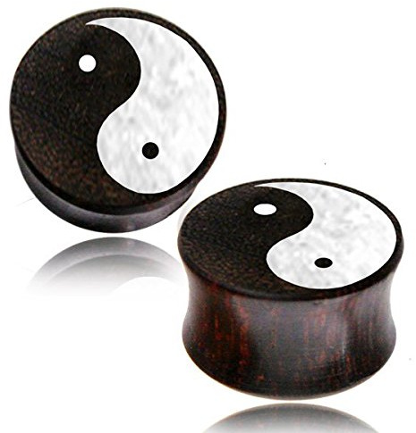 CHICNET Holz Plug Tamarinde Yin Yang Bone Powder Inlay Tunnel Tribal Expander 18 mm