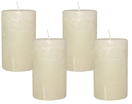 4 Rustic Stumpenkerzen Premium Kerze Creme Weiß 6x10cm - 38 Std Brenndauer