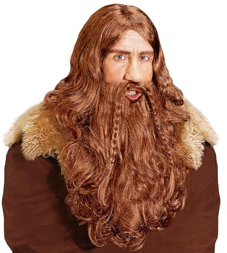 W WIDMANN MILANO Party Fashion - Parrucca da vichingo con barba | Parrucca a capelli lunghi con baffi in capelli sintetici, per costumi da guerriero, Carnevale, feste a tema