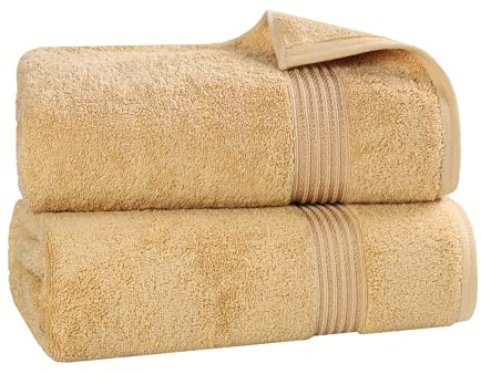 Superior Egyptian Cotton 2-Piece Bath Sheet Towel Set, Oversized Body Towels For Adults And Kids, Large Towel For Bath, Shower, Guest Bathroom, Spa, Gym, Resort, Essentials, Airbnb, Gold