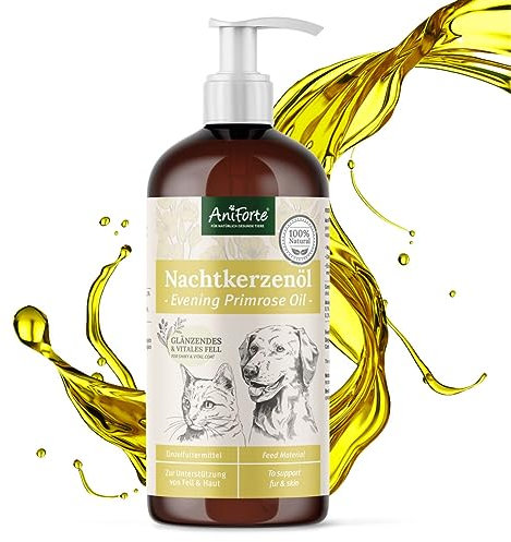 AniForte Nachtkerzenöl für Hunde und Katzen 1 L – Kaltgepresstes Öl reich an Omega 6 & Omega 9, glänzendes Fell & Vitale Haut, unterstützt das Immunsystem, Barf Zusatz