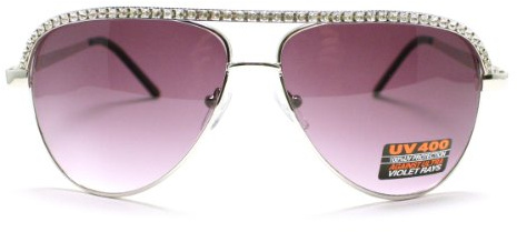 SA106 Silver Rhinestone Trimmed Pilot Sunglasses (silver)