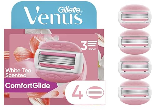Gillette Venus ComfortGlide White Tea Women's Razor Refills, 4 Refill Cartridges, Fits Venus Reusable Razor Handles, 3-Bladed with Built-in Shave Gel Bars