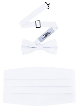 Men's Formal Satin Bowtie and Cummerbund Set - White, By S. H. Churchill