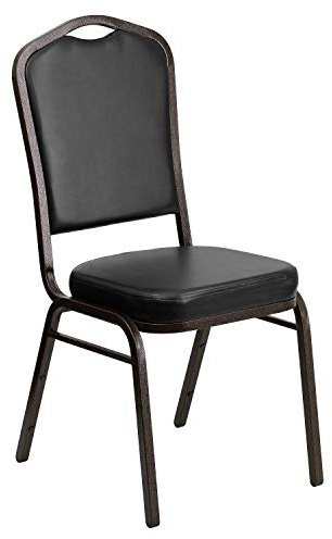 Flash Furniture 4 Pack HERCULES Series Crown Back Stacking Banquet Chair in Black Vinyl - Gold Vein Frame