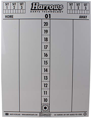 Harrows Dry Wipe Darts Scoreboard + 4 Stifte / Pens