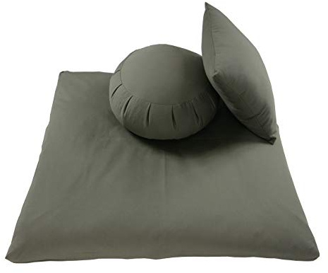 Kapok Zafu, Zabuton and Support Meditation Cushion Set (3pc), Olive