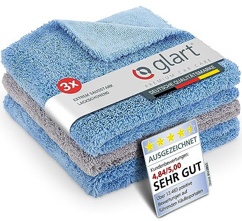 Glart Paño de Pulido Paño de Secado para Coche - Juego de 3 - Paños de Microfibra Premium para el Cuidado Profesional de la Pintura - Paño de Microfibra de 40x40 cm