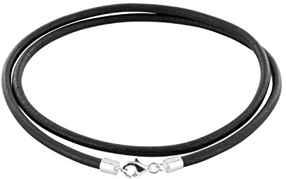 AURORIS Echtleder Kette schwarz Dicke 3mm mit Karabinerverschluss aus 925 Sterling-Silber