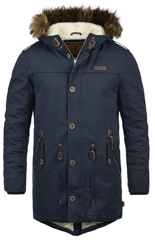 Indicode IDPulsoor herr vinterjacka parkas kappa fodrad med teddy-foder pälshuva lappfickor bomullsblandning normal passform, Marin (400), L