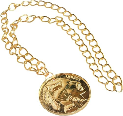 I LOVE FANCY DRESS Gold Medallion Necklace Pimp Rapper Costume Accessory 70s Big 90s Rapper Chain - X12 Medallion Necklace