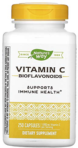 Nature's Way Vitamin C with Bioflavonoids, Immune Support*, High Potency Vitamin C per 2-Capsule Serving, Promotes Collagen*, 1,000 mg per 2-Capsule Serving, 250 Capsules (Packaging May Vary)