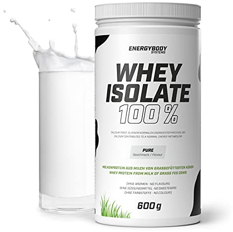 Energybody Whey Protein Isolate 600 g, geschmacksneutral, ohne Zucker | 100% Molkeprotein Isolat, ohne Süßstoff, laktosefrei, Eiweiß Shakes, pures Proteinpulver, für Shakes & Rezepte