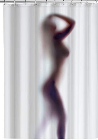 WENKO Anti-Schimmel Duschvorhang Silhouette, Textil-Vorhang mit Antischimmel Effekt fürs Badezimmer, waschbar, wasserabweisend, mit Ringen zur Befestigung an der Duschstange, 180x200 cm