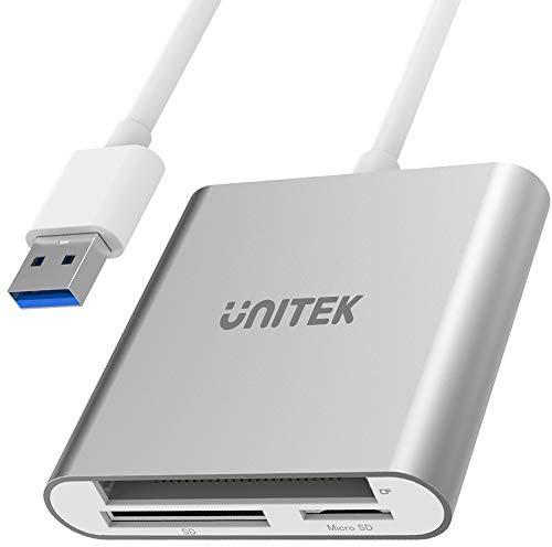 UNITEK Y-9313 All in One Card Reader USB 3.0, 5 Gbps, 3 slot, per SD/mini SD/micro SD(TF)/CompactFlash (CF)/MS per PC Windows, Mac, Notebook e TV, argento, alluminio