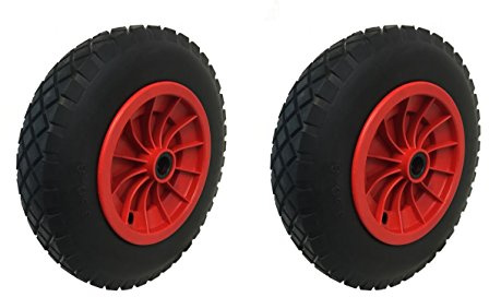 KetoPlastics PAIR OF 14 PU SOLID WHEELBARROW WHEELS/TYRES 3.50-8 PUNCTURE PROOF WITH PLASTIC CENTRE - 35MM BORE